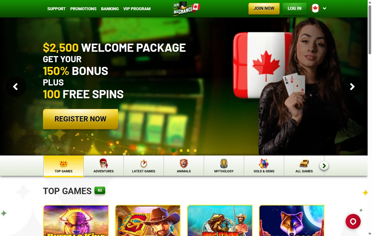 MaChance Casino Brasil interface desktop completa com menu de navegação e biblioteca de jogos