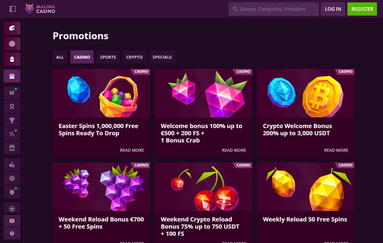 Biblioteca slots e live dealer Malina Casino Brasil