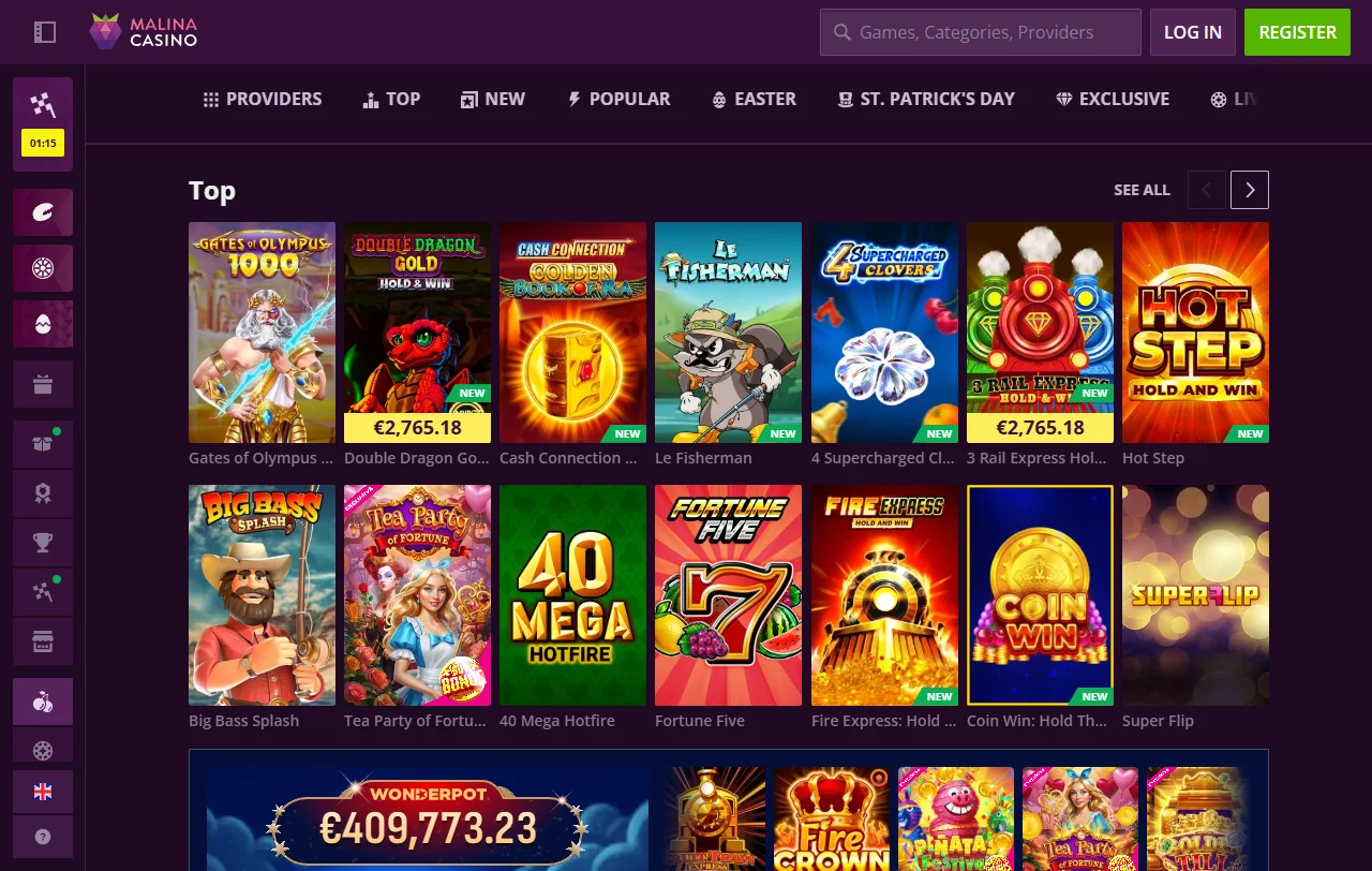 Ofertas bônus e promoções Malina Casino Brasil