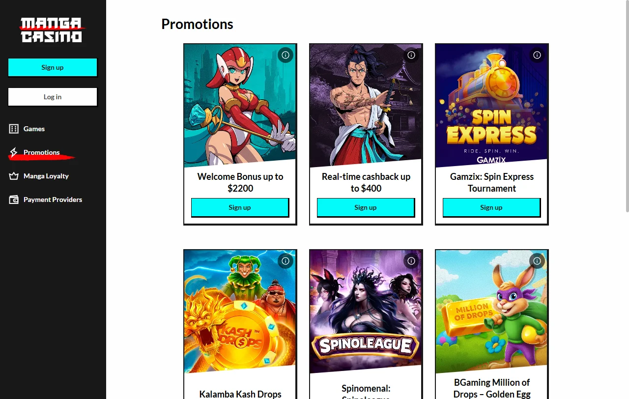 Bônus boas-vindas e promoções ativas no Manga Casino Brasil