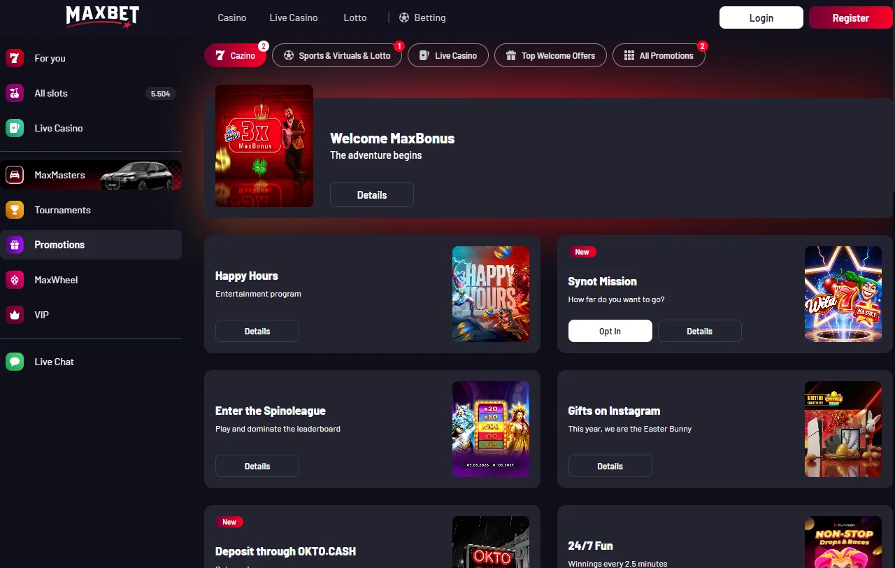 Catálogo de jogos ao vivo, slots e especializados disponíveis em Maxbet Casino Brasil