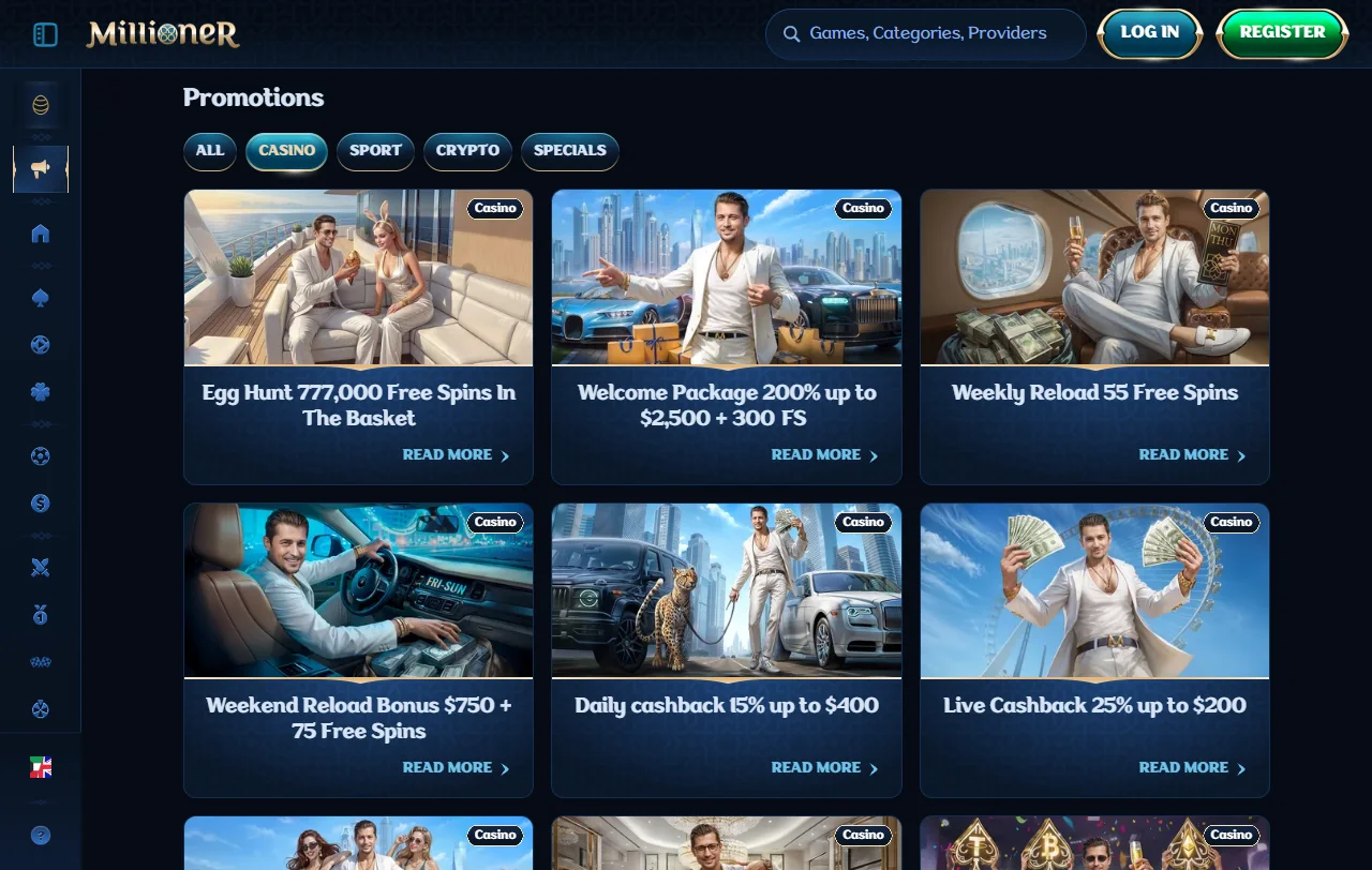 Bônus de boas-vindas e promoções Millioner Casino Brasil