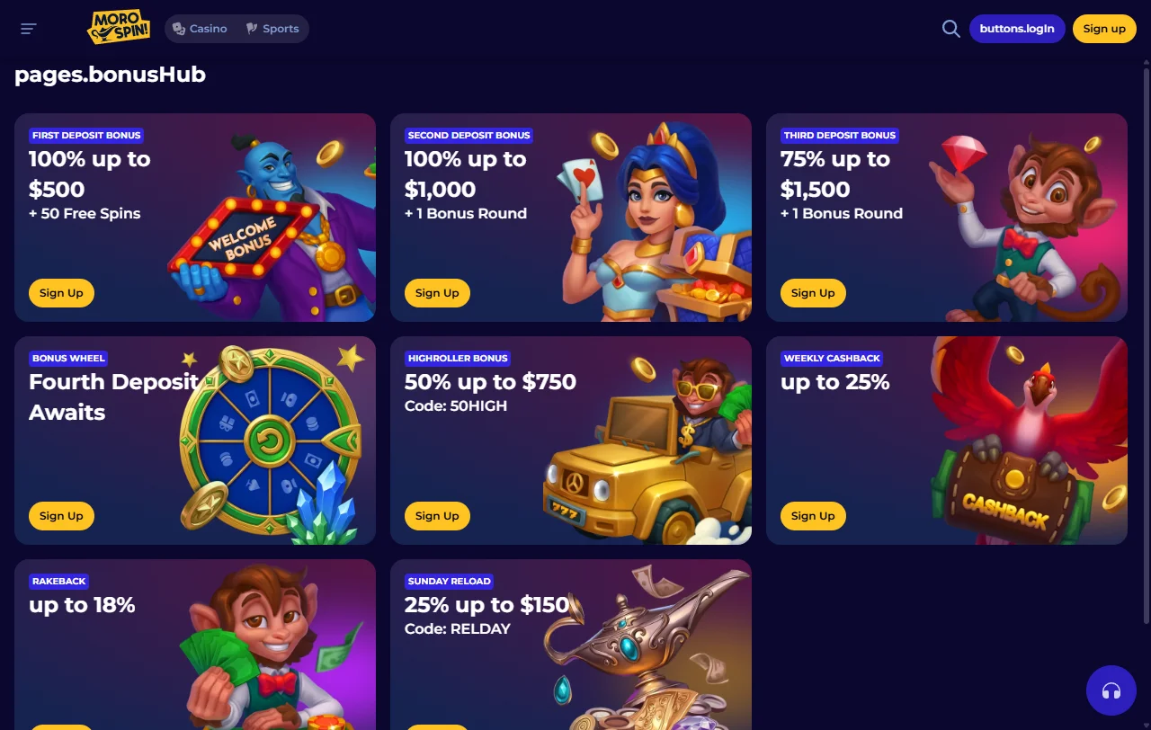 Jogos slots e live casino no Morospin Casino Brasil