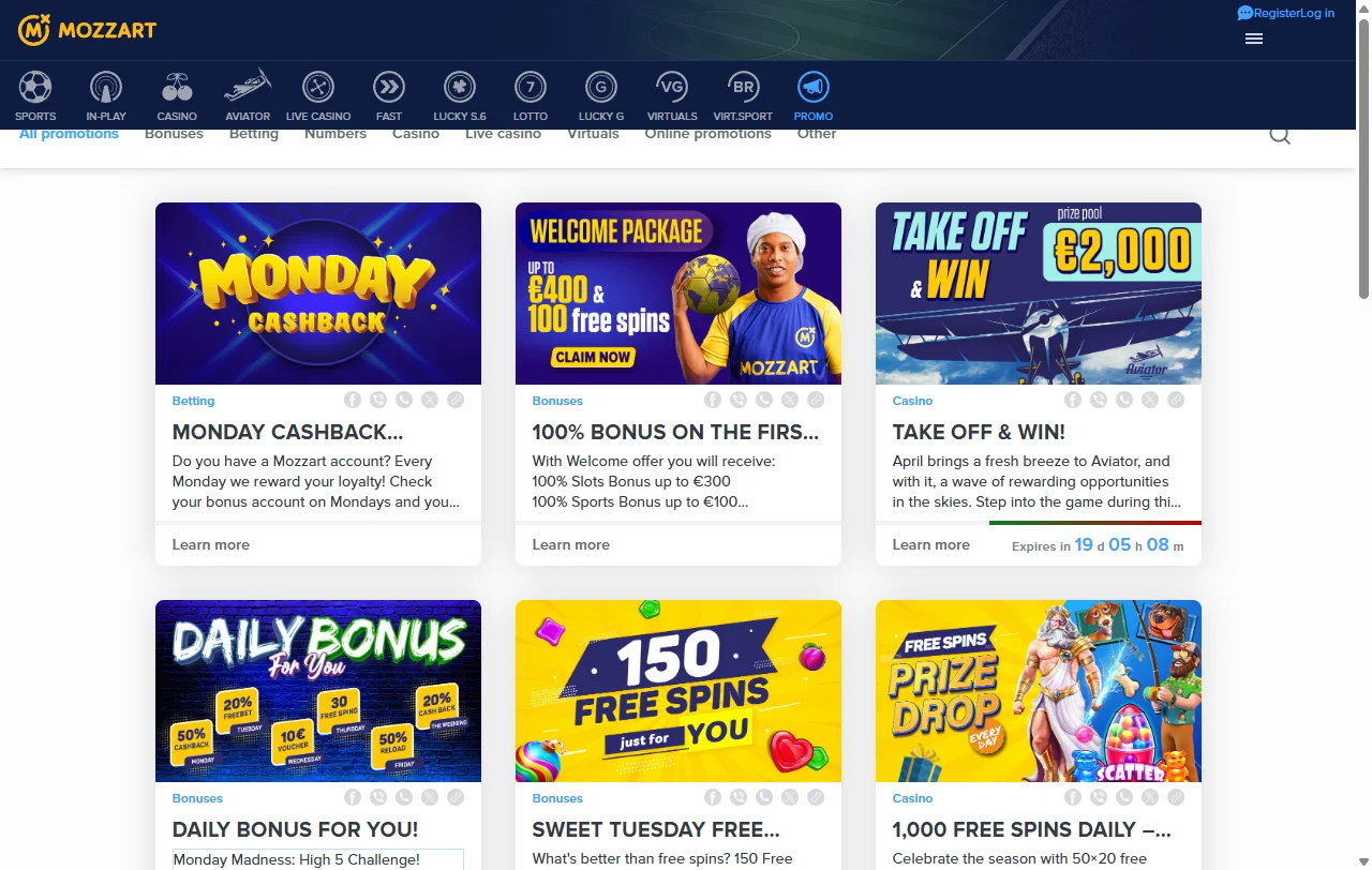 Promoções bônus e ofertas Mozzart Casino Brasil detalhadas