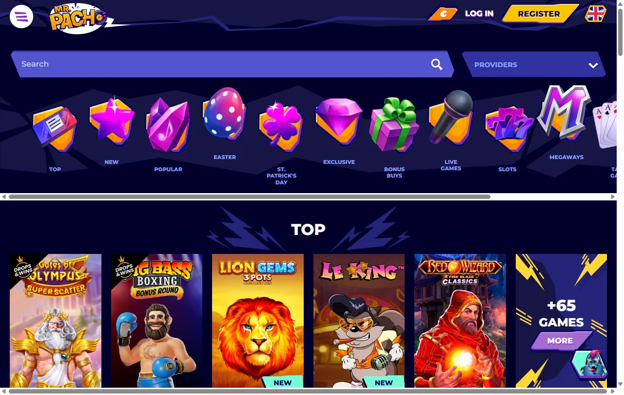 Jogos slots e live casino no Mr. Pacho Casino Brasil