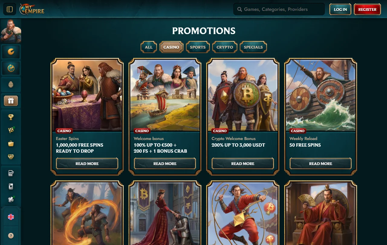 Seleção jogos e provedores principais MyEmpire Casino Brasil