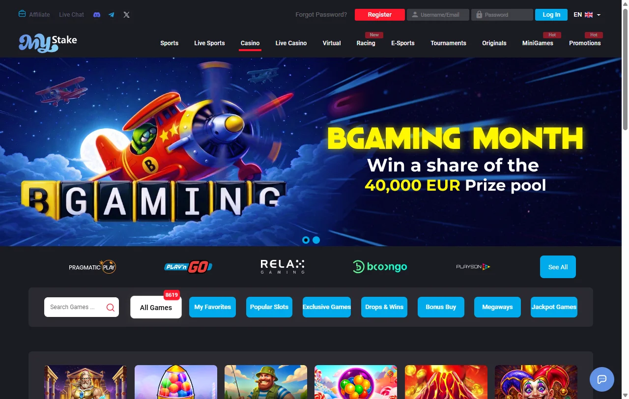 Jogos slots e mesas ao vivo disponíveis no MyStake Casino Brasil