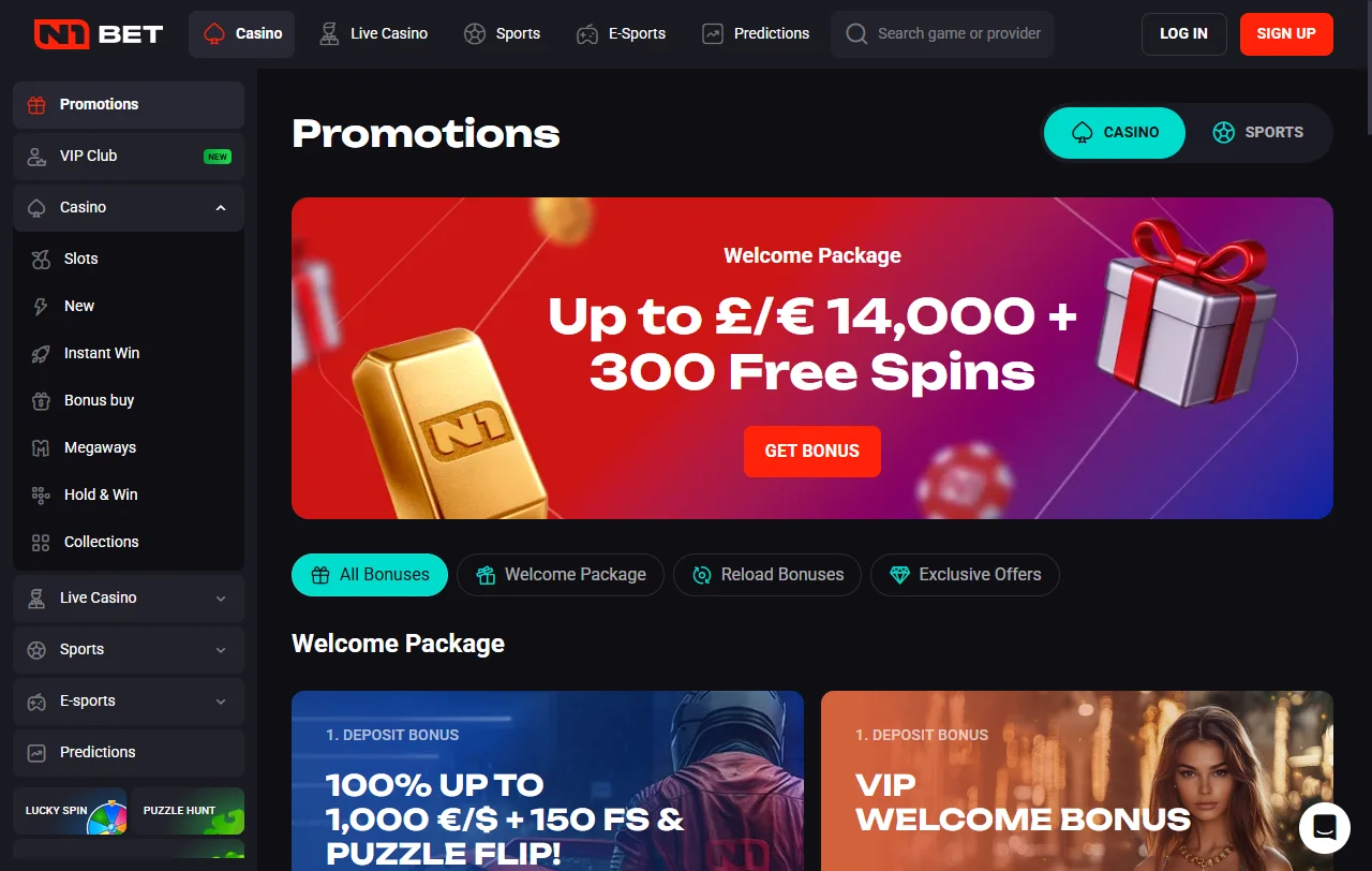 Bônus de boas-vindas e promoções na N1Bet Casino Brasil