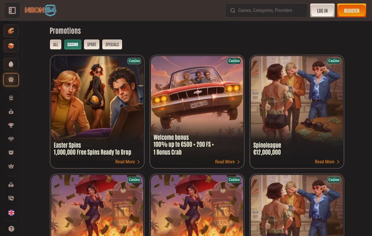 Jogos slots e live dealer no Neon54 Casino Brasil