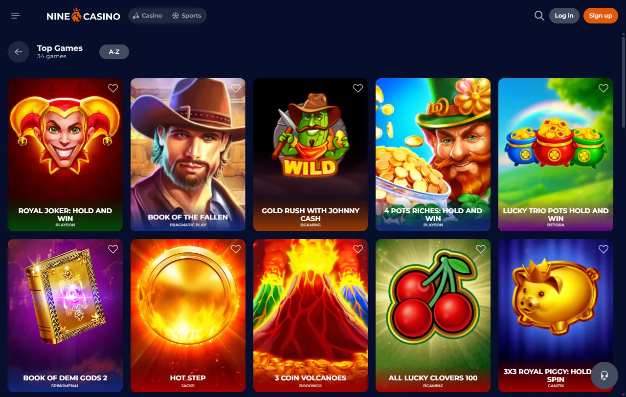 Seleção de jogos e provedores na Nine Casino Brasil