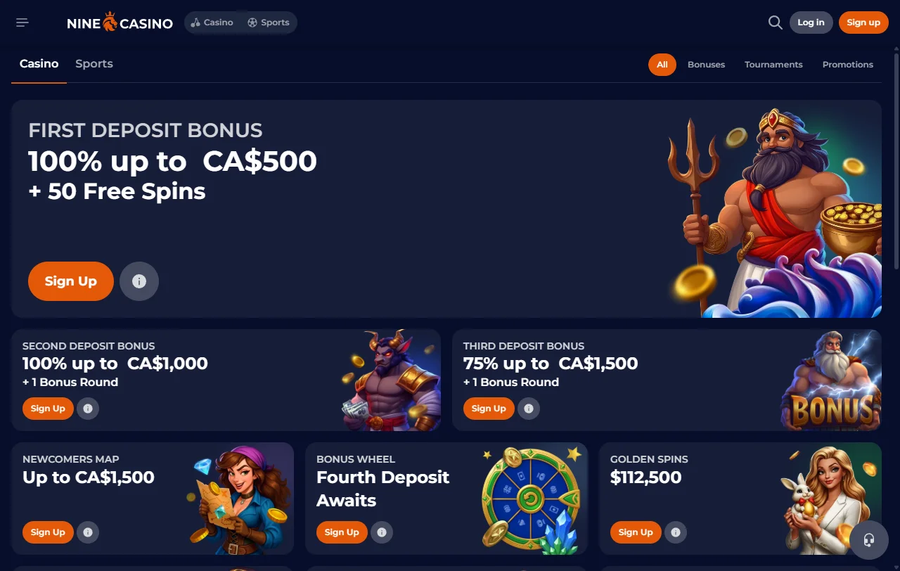Promoções e bônus disponíveis na Nine Casino Brasil
