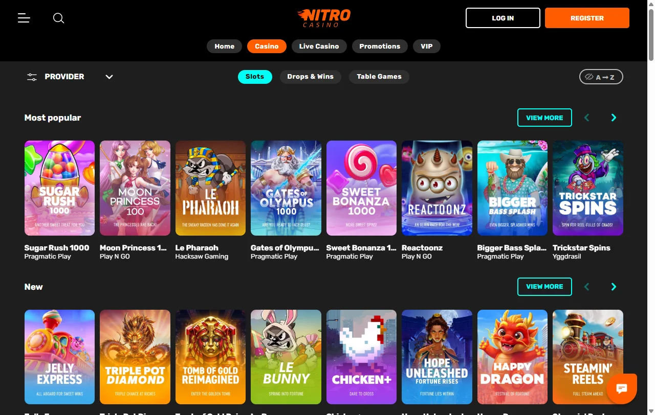 Seleção de jogos e slots no Nitro Casino Brasil
