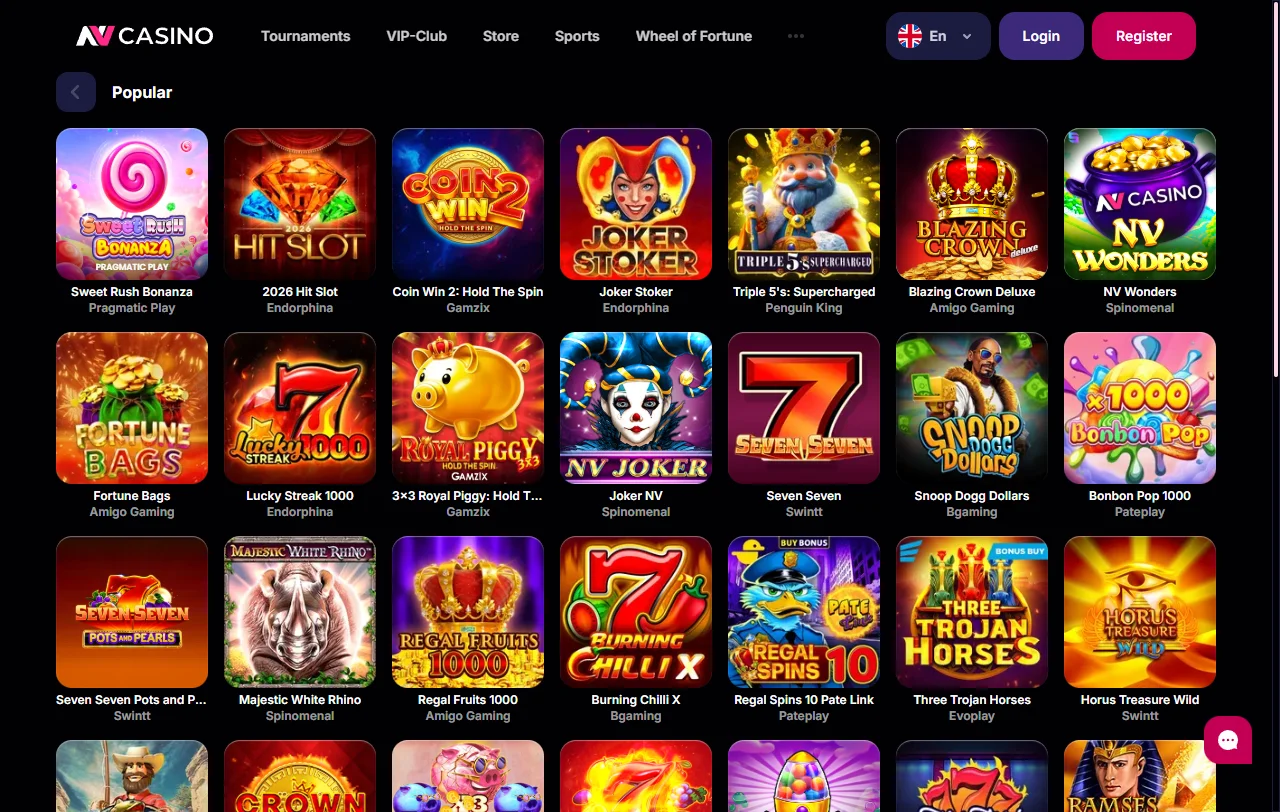 Slots e jogos de cassino disponíveis no NV Casino Brasil