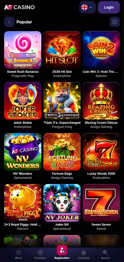 Depósitos PIX e saques no NV Casino Brasil via mobile