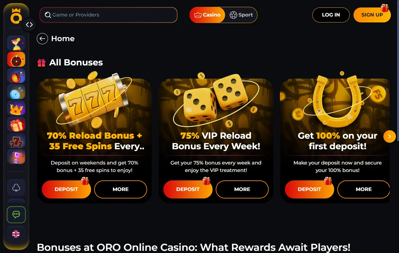 Slots e jogos ao vivo disponíveis no OroGG Casino Brasil