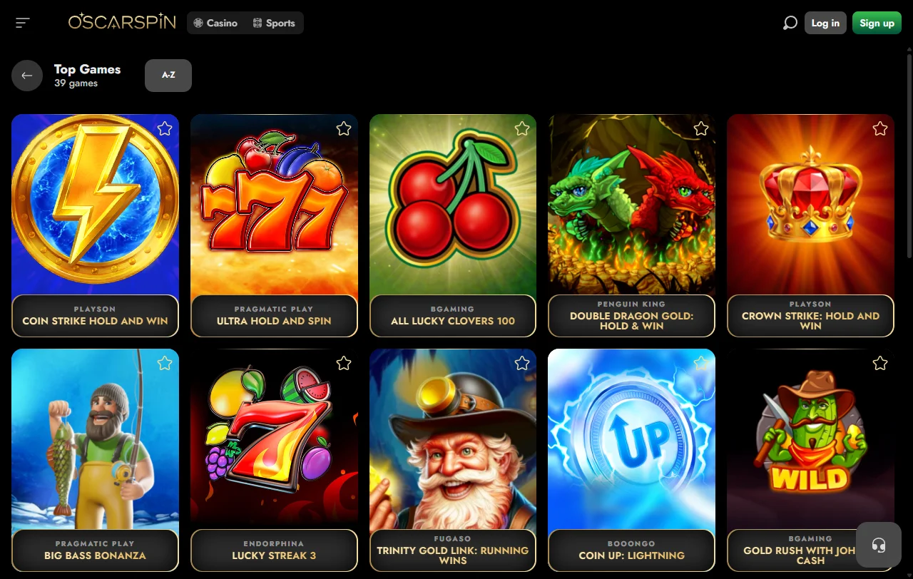 Seleção de jogos e provedores principais no Oscarspin Casino Brasil