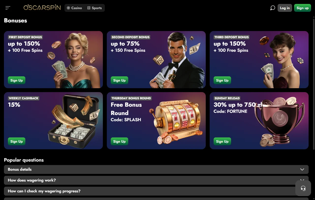 Promoções e bônus de boas-vindas do Oscarspin Casino Brasil