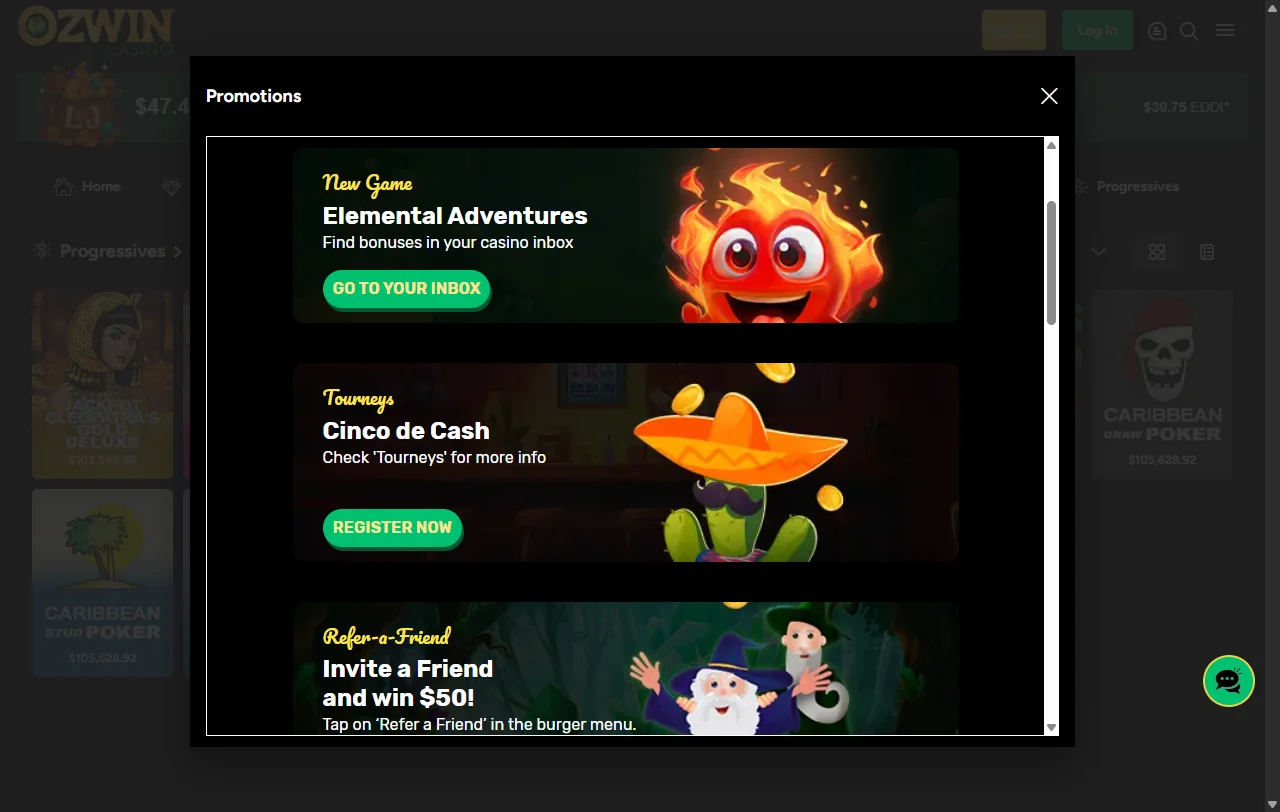Bônus de boas-vindas e promoções oferecidas pelo Ozwin Casino Brasil para novos jogadores