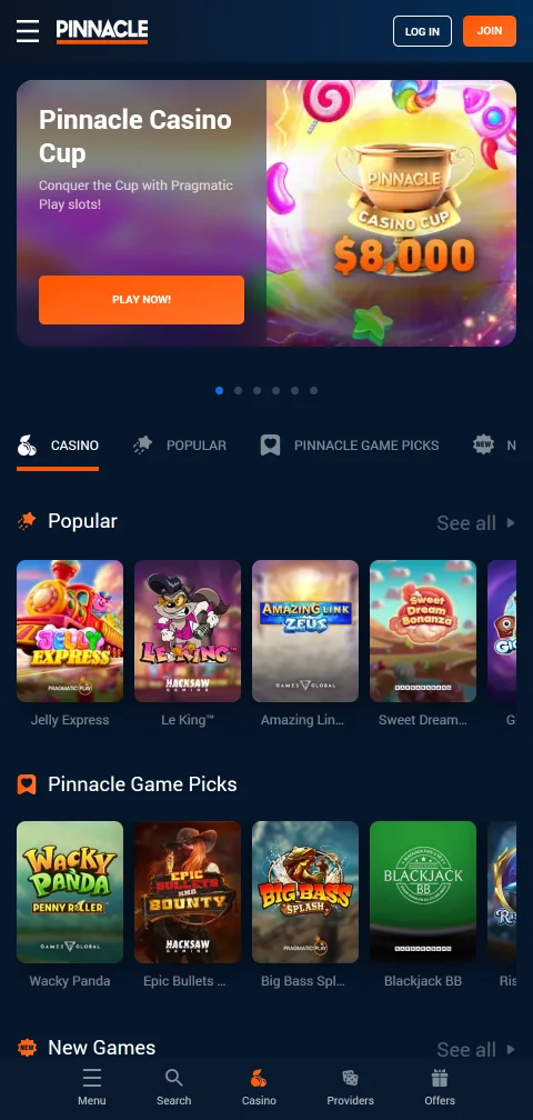 Jogos móveis acessíveis Pinnacle Casino Brasil qualquer dispositivo