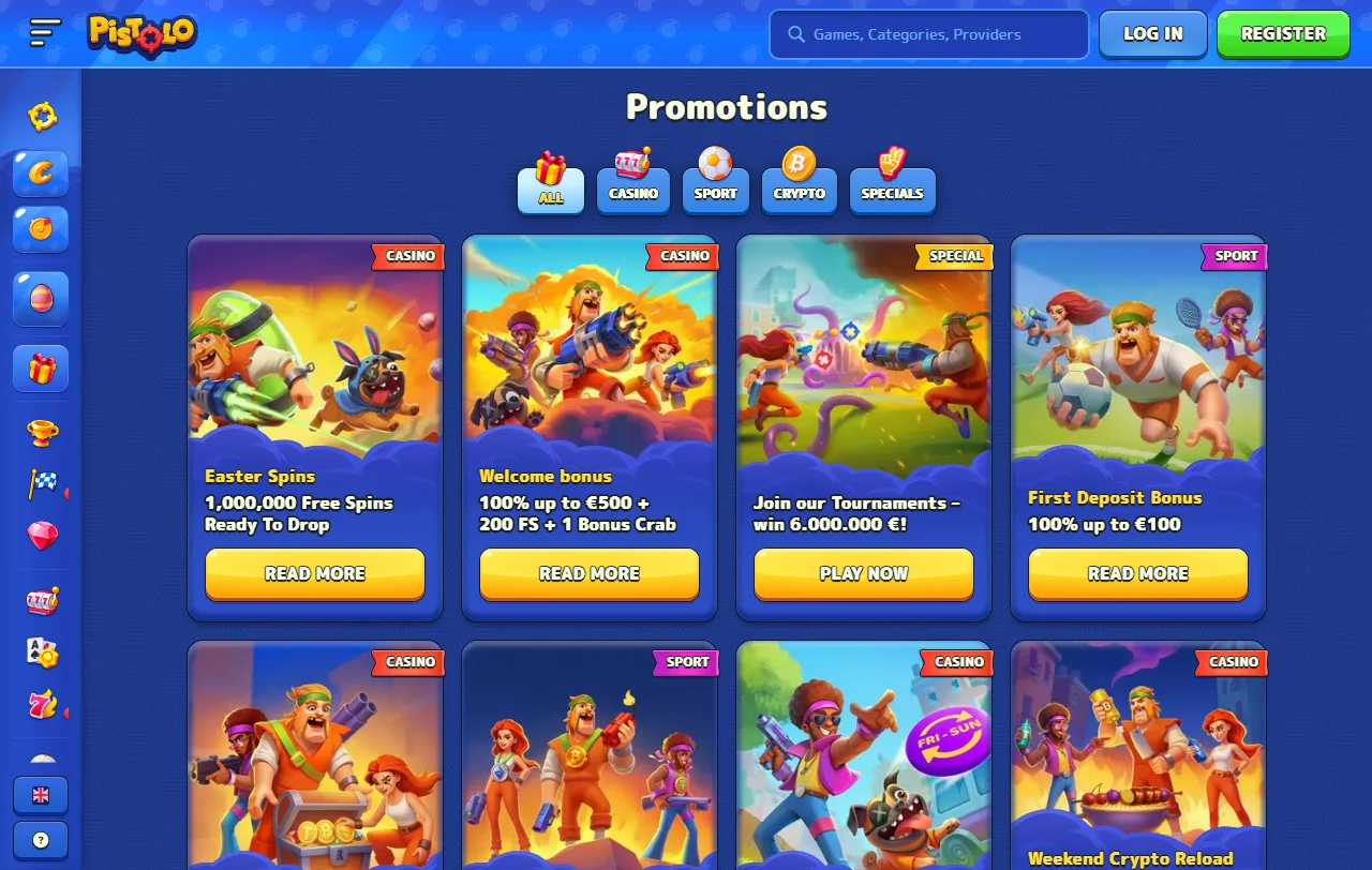 Slots mesas live catálogo Pistolo Casino Brasil provedores