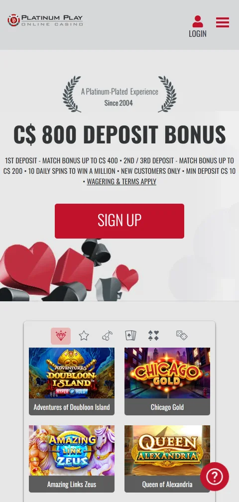 Jogos móveis responsivos Platinum Play Casino Brasil acessíveis