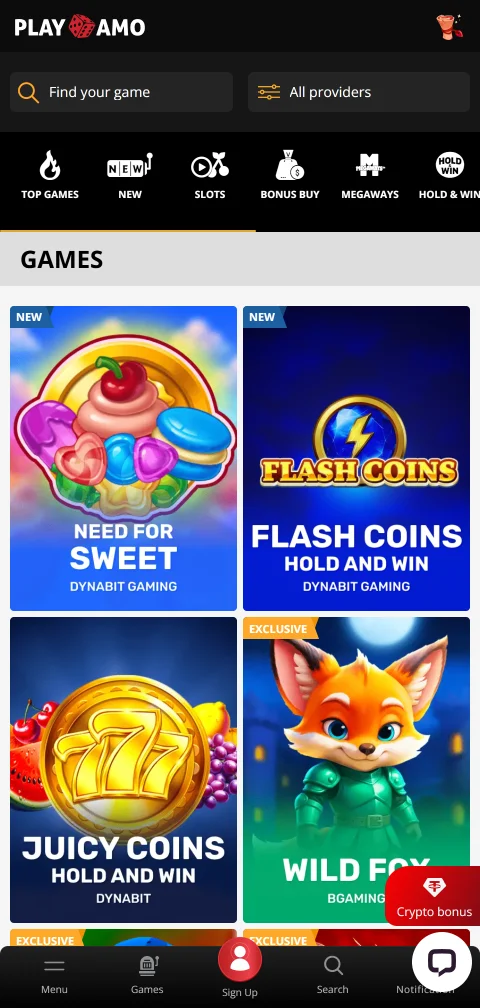 Jogos móveis acessíveis PlayAmo Casino Brasil em celular