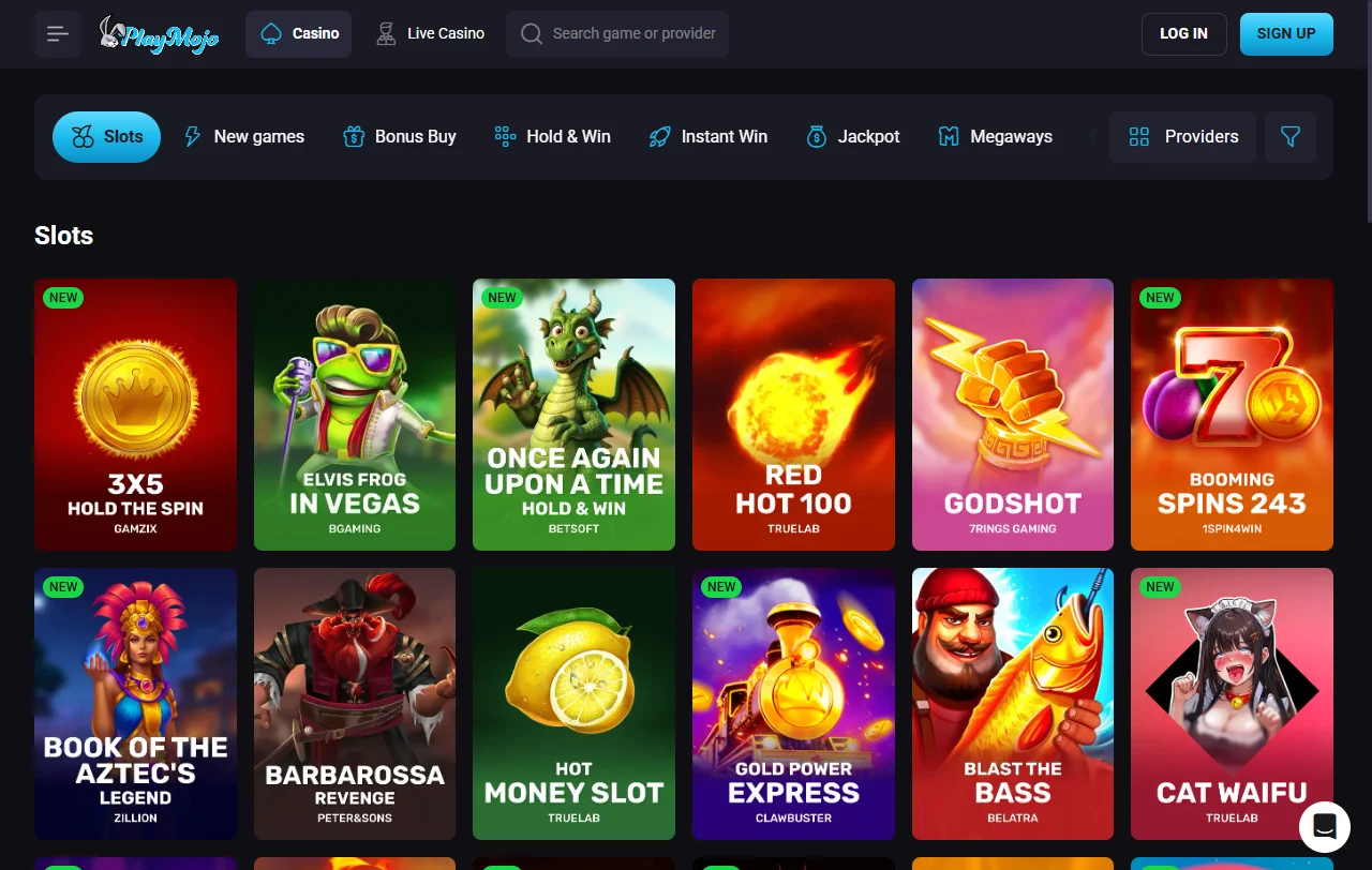 Slots e jogos ao vivo disponíveis no PlayMojo Casino Brasil