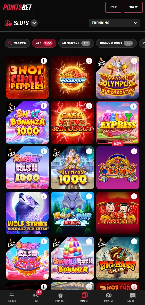 Experiência mobile otimizada PointsBet Casino Brasil