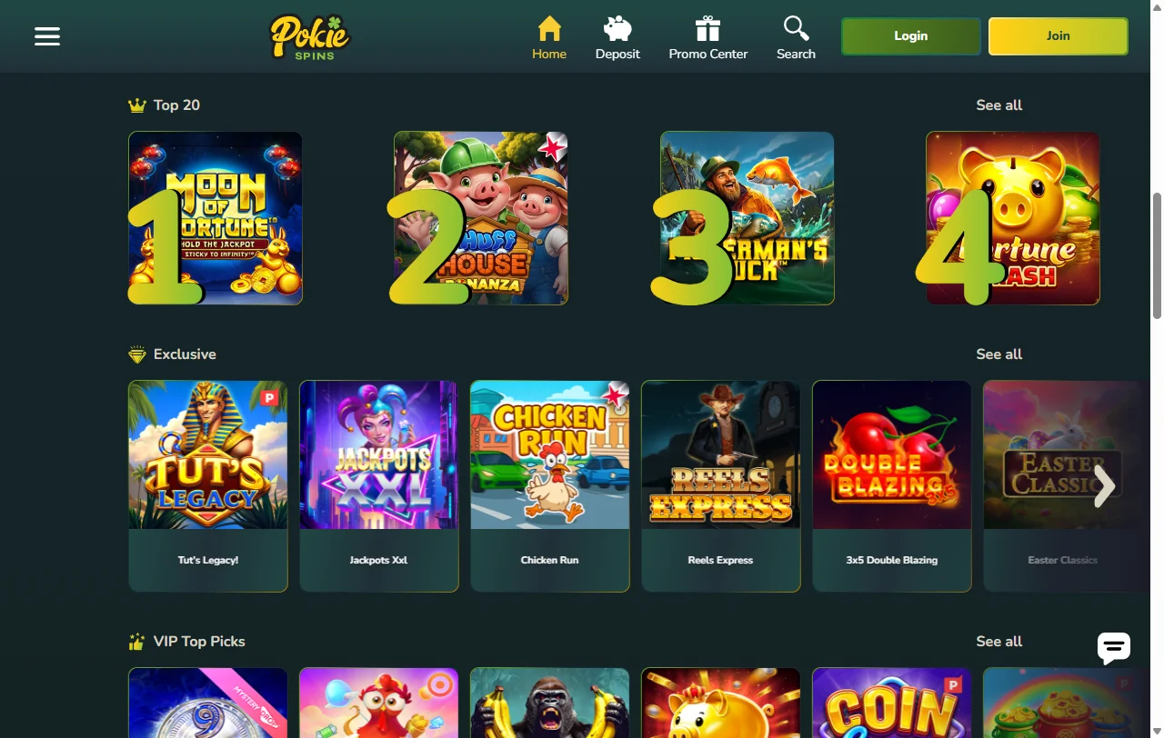 Seleção jogos e provedores principais Pokie Spins Casino Brasil