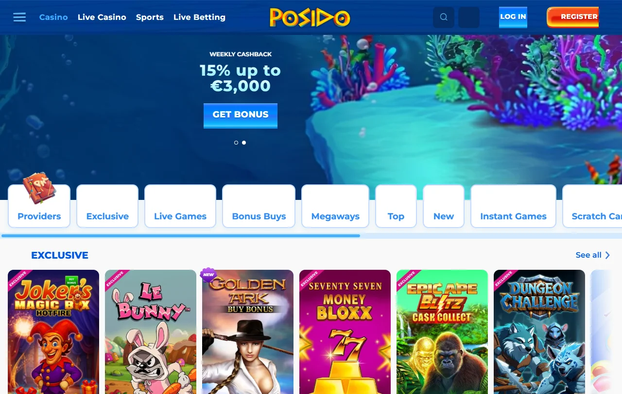 Seleção jogos e provedores principais no Posido Casino Brasil