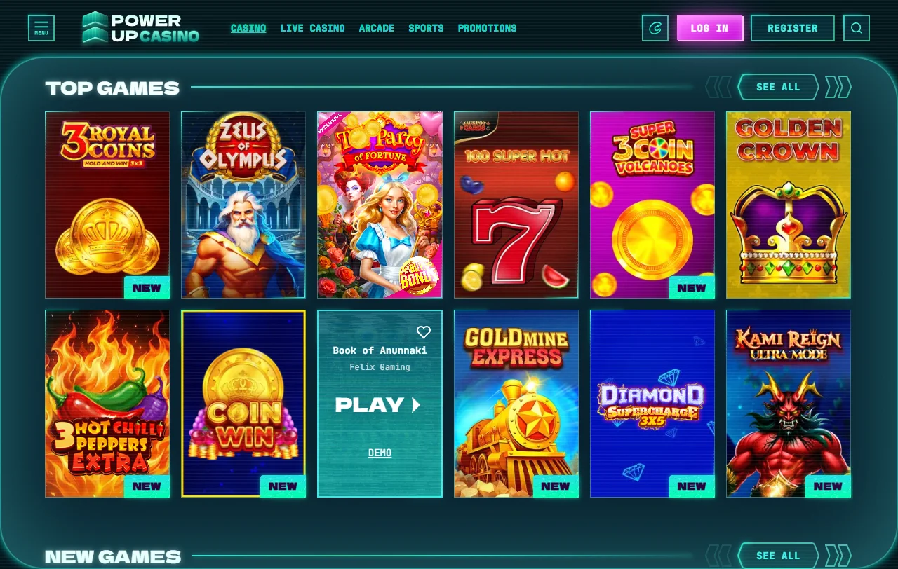 Seleção de slots populares no Powerup Casino Brasil incluindo Sweet Bonanza e Gates of Olympus