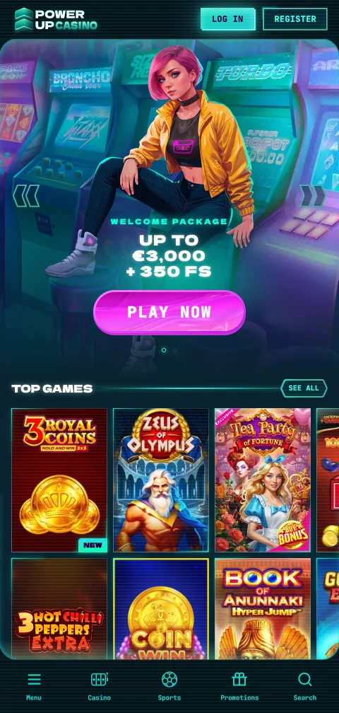 Interface mobile responsiva do Powerup Casino Brasil com navegação otimizada para toque