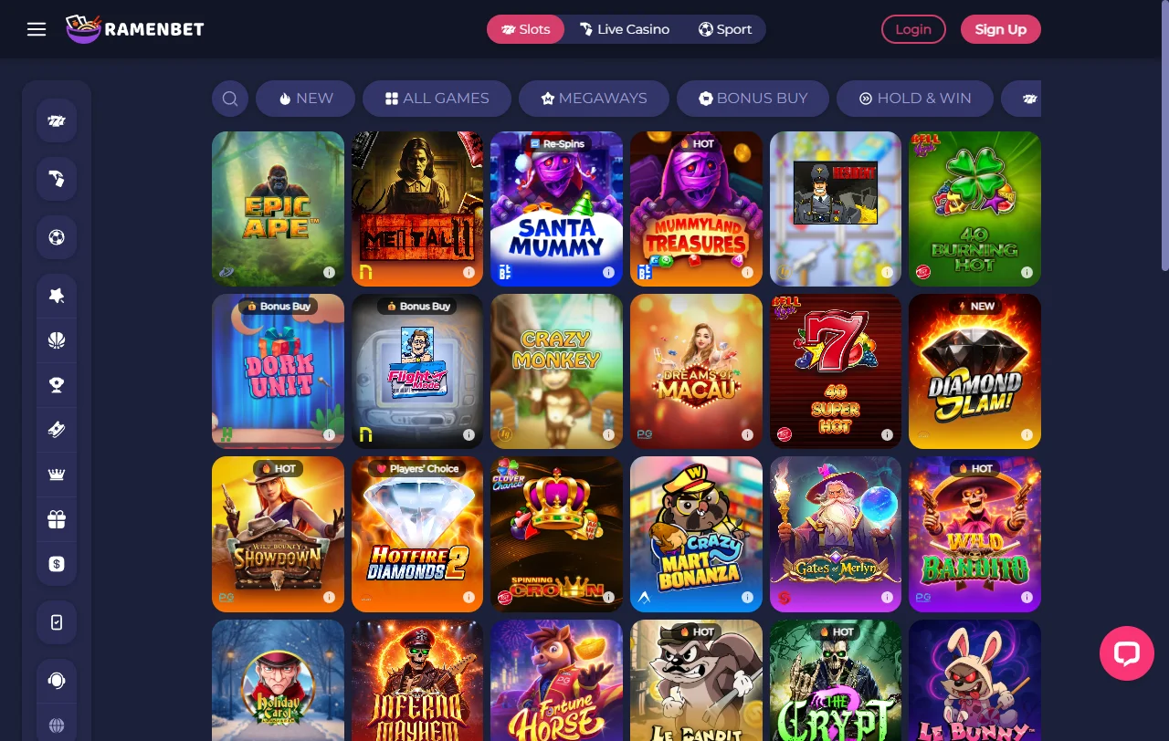 Jogos slots e live casino no Ramenbet Casino Brasil