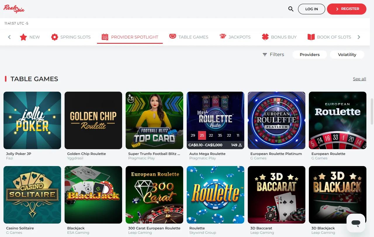 Jogos slots mesas ao vivo catálogo RealSpin Casino Brasil
