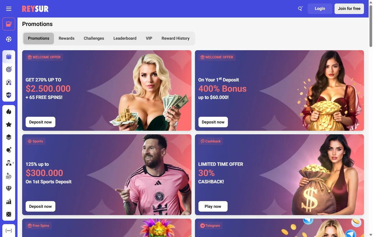 Jogos slots e live dealer no Reysur Casino Brasil