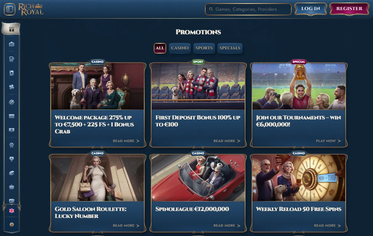 Bônus de boas-vindas e promoções RichRoyal Casino Brasil