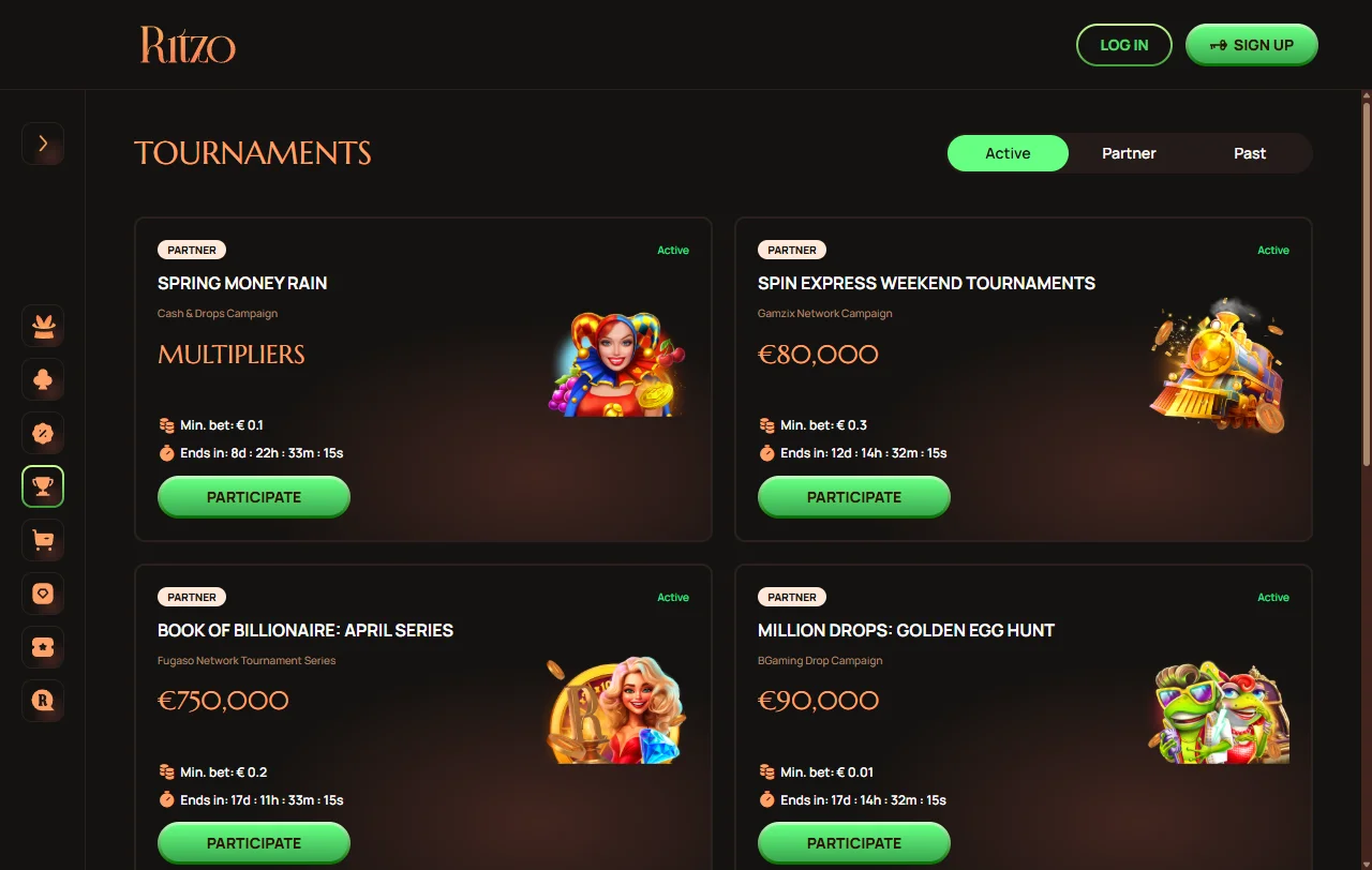 Biblioteca de slots e jogos ao vivo em Ritzo Casino Brasil com 2.500+ títulos de Pragmatic Play, Evolution Gaming e Hacksaw Gaming