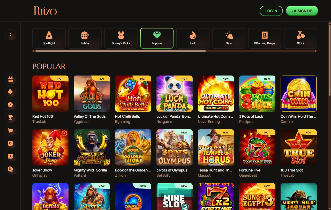 Bônus de boas-vindas e promoções em Ritzo Casino Brasil oferecendo até R$ 1.500 com 100 rodadas grátis e programa VIP
