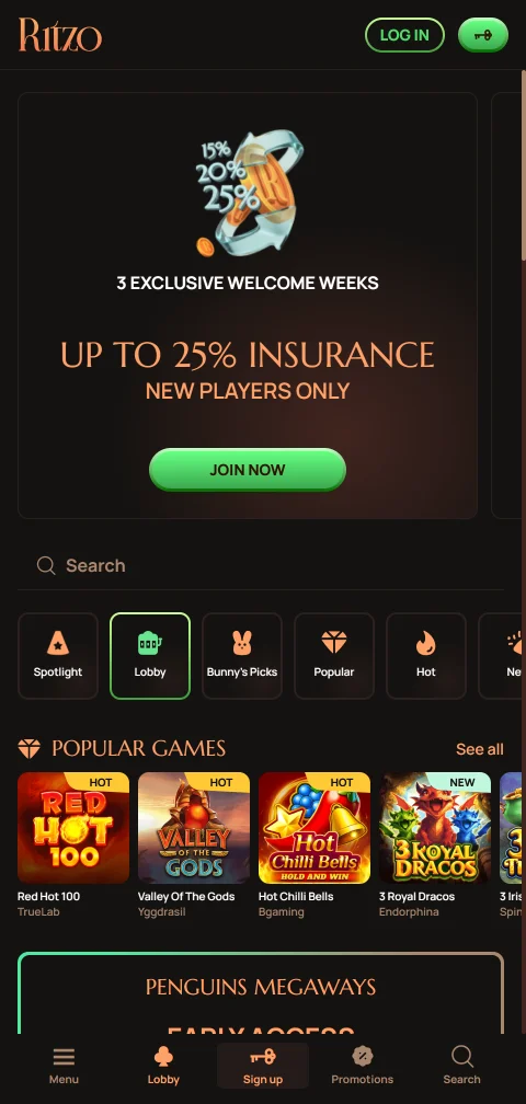 Experiência mobile otimizada de Ritzo Casino Brasil com navegação responsiva e acesso completo aos 2.500+ jogos em smartphone