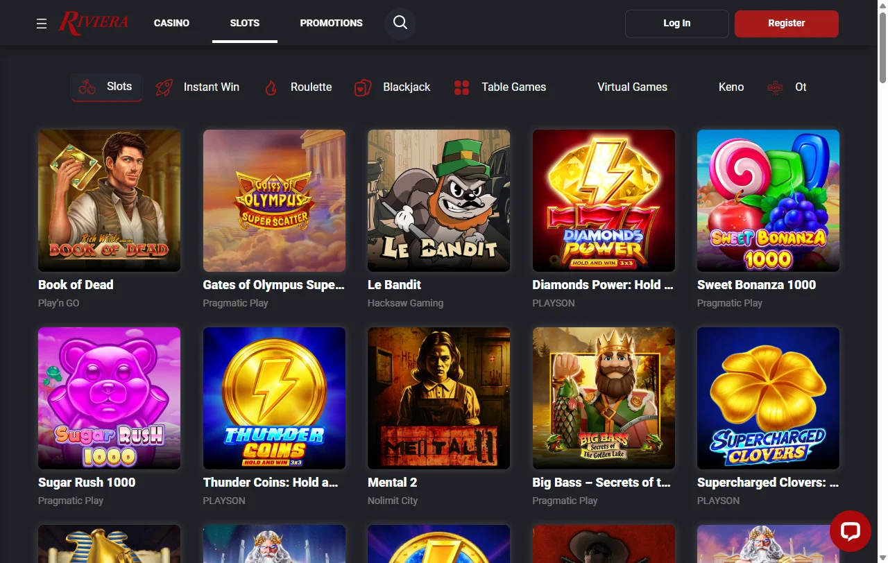 Catálogo de slots online e jogos de mesa em Riviera Casino Brasil