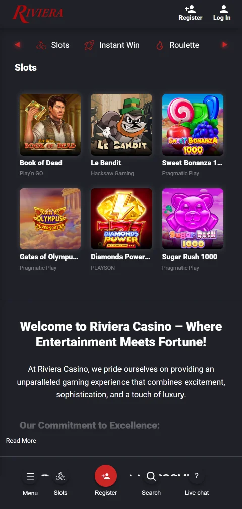 Riviera Casino Brasil em dispositivos móveis — experiência responsiva otimizada