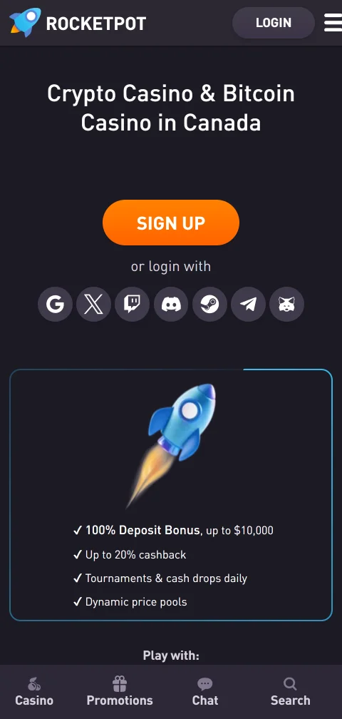Plataforma mobile responsiva RocketPot Casino Brasil acessível