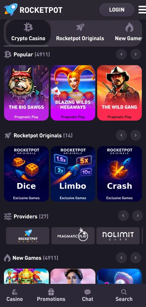 Métodos depósitos saques PIX crypto RocketPot Casino Brasil