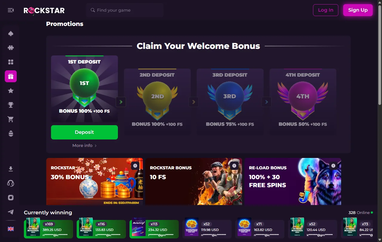Jogos slots e live dealer no Rockstar Casino Brasil variety extensa