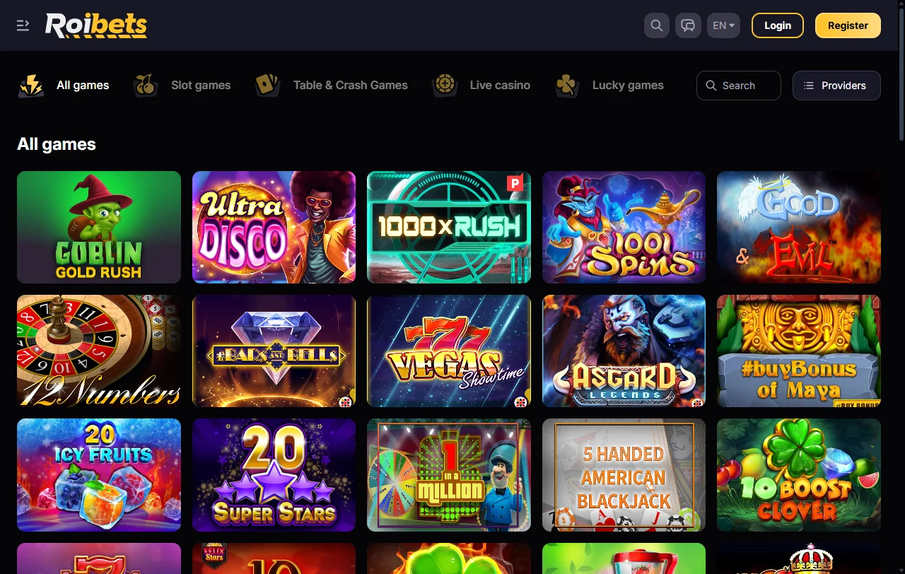 Slots mesas live disponíveis catálogo Roibets Casino Brasil