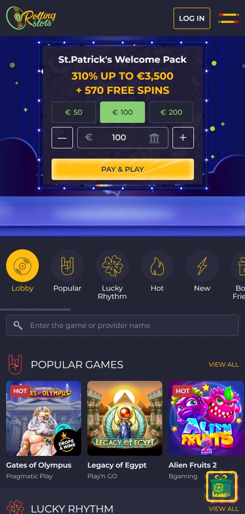 Rolling Slots Casino Brasil em dispositivo móvel com interface otimizada para jogos em smartphone e tablet