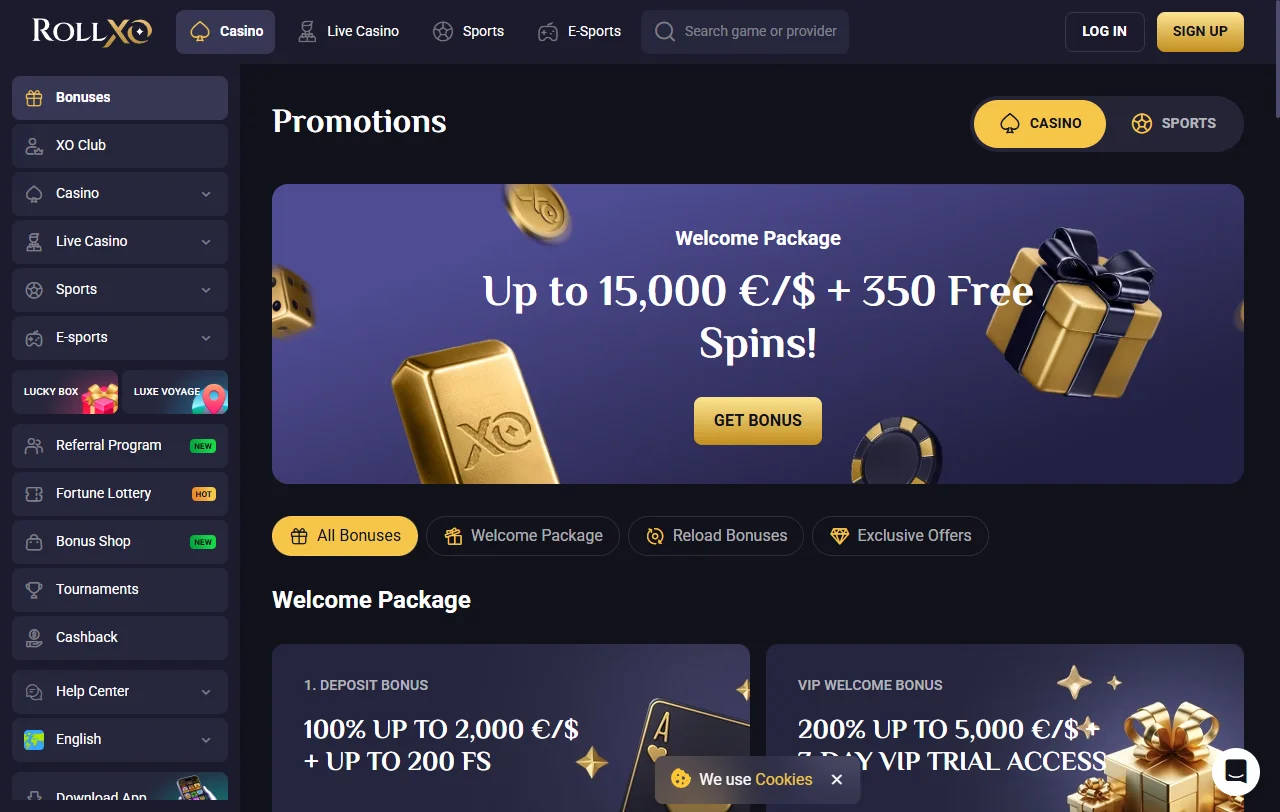 Bônus promoções e ofertas bem-vindas RollXo Casino Brasil