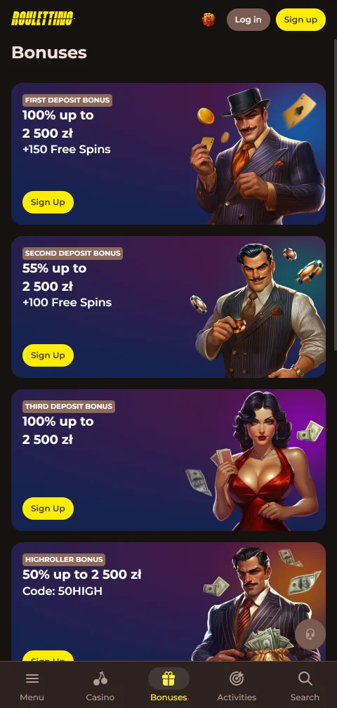 Métodos depósito e saque no Roulettino Casino Brasil via mobile