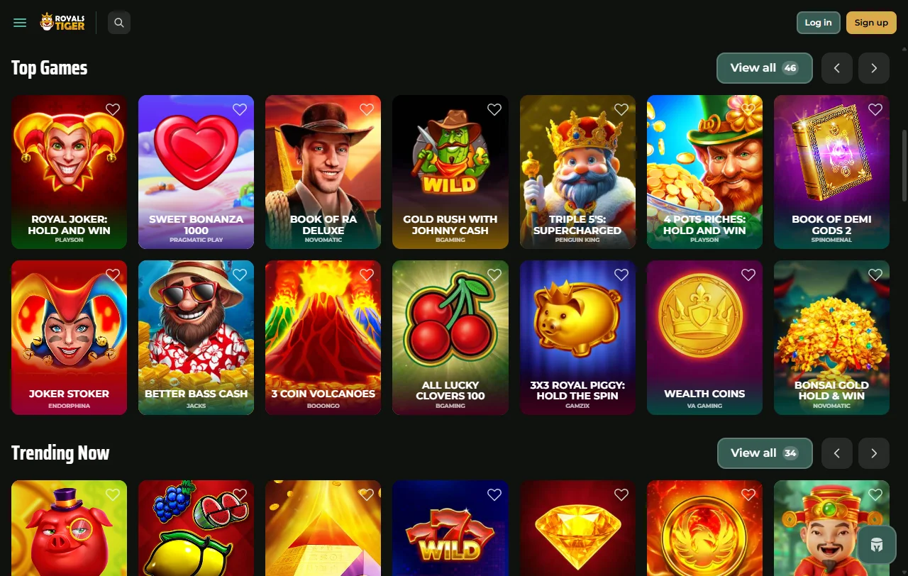 Seleção jogos e provedores principais RoyalsTiger Casino Brasil