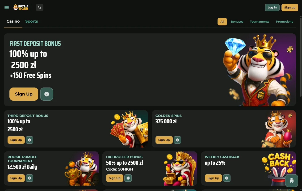 Promoções bônus e ofertas especiais RoyalsTiger Casino Brasil